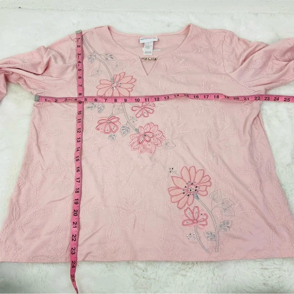 Alfred Dunner Light Pink embroidered Floral Long Sleeve Top size large - Picture 13 of 13